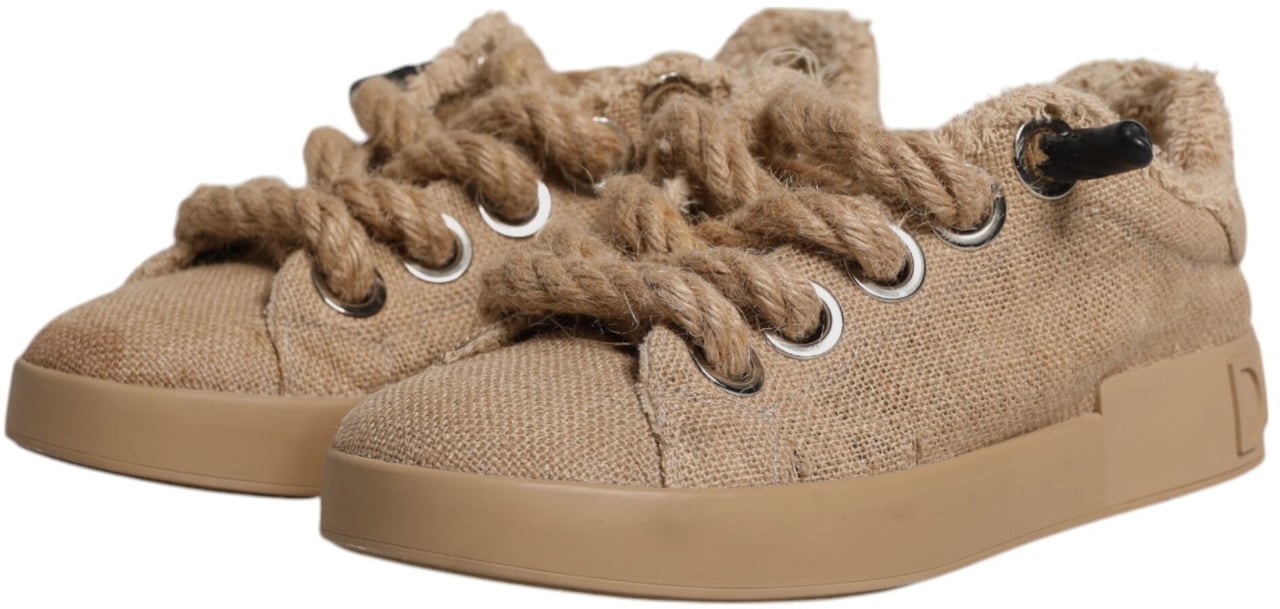 Dolce & Gabbana Brown Jute Fabric Low Top Men Sneakers Shoes Bruin
