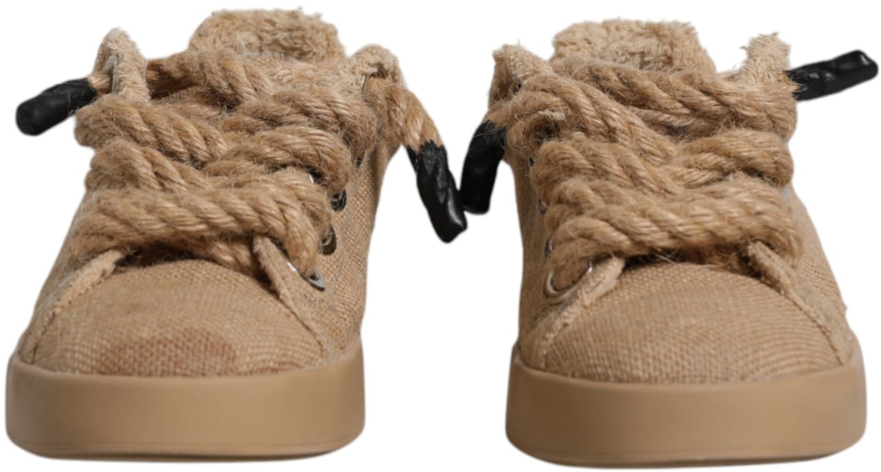 Dolce & Gabbana Brown Jute Fabric Low Top Men Sneakers Shoes Bruin