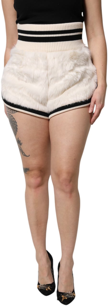 Dolce & Gabbana White Faux Fur High Waisted Hot Pants Short Wit