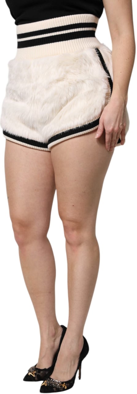 Dolce & Gabbana White Faux Fur High Waisted Hot Pants Short Wit