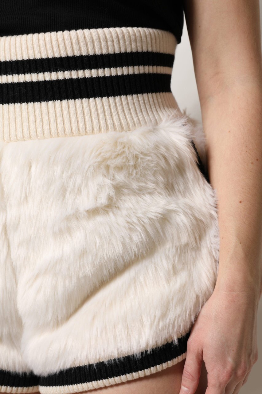Dolce & Gabbana White Faux Fur High Waisted Hot Pants Short Wit