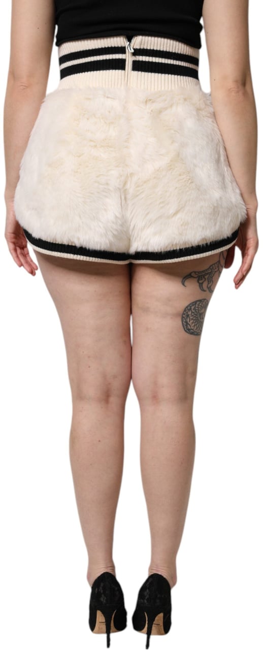 Dolce & Gabbana White Faux Fur High Waisted Hot Pants Short Wit