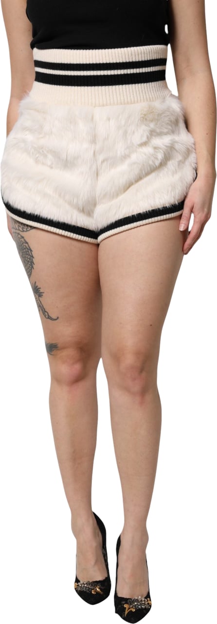 Dolce & Gabbana White Faux Fur High Waisted Hot Pants Short Wit