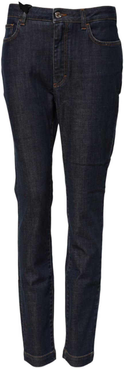 Dolce & Gabbana Blue Queen Patch AUDREY Mid Waist Denim Jeans Blauw