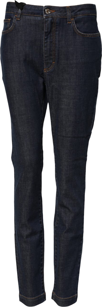 Dolce & Gabbana Blue Queen Patch AUDREY Mid Waist Denim Jeans Blauw