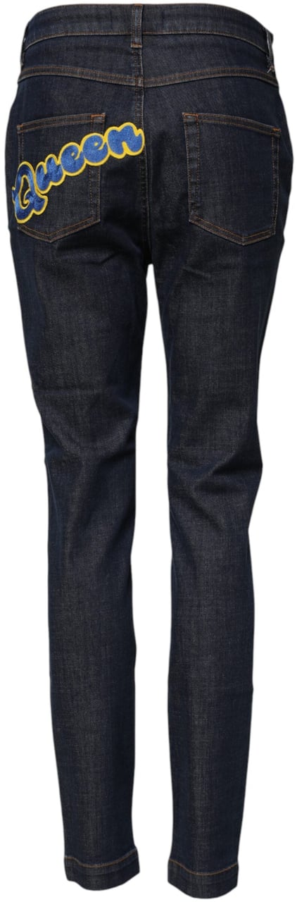 Dolce & Gabbana Blue Queen Patch AUDREY Mid Waist Denim Jeans Blauw