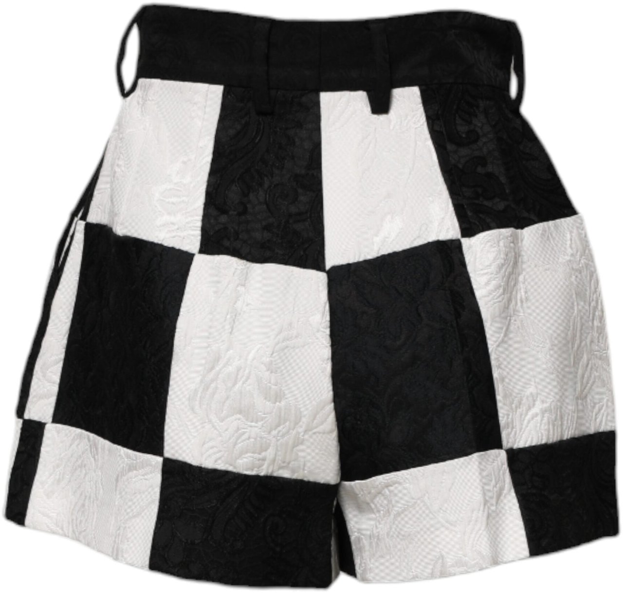 Dolce & Gabbana Black White Floral Brocade Hot Pants Shorts Zwart