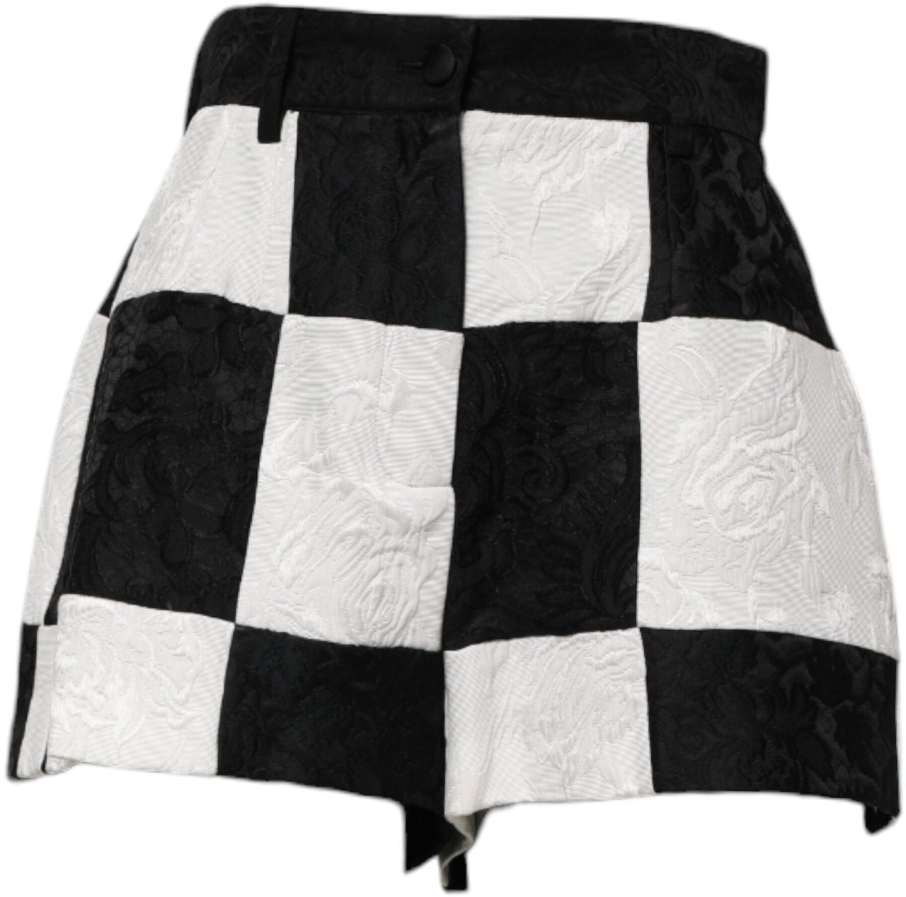 Dolce & Gabbana Black White Floral Brocade Hot Pants Shorts Zwart