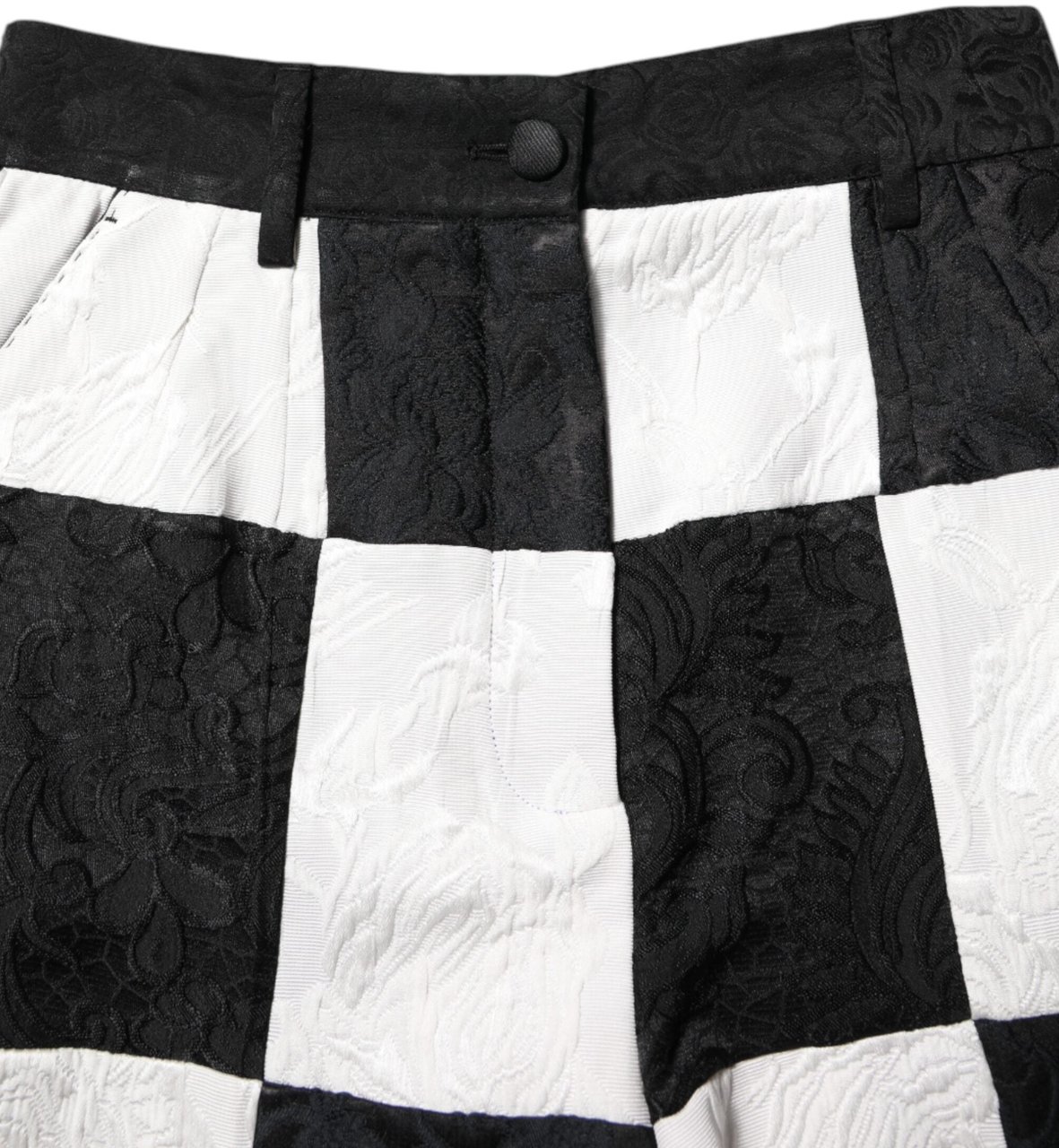 Dolce & Gabbana Black White Floral Brocade Hot Pants Shorts Zwart