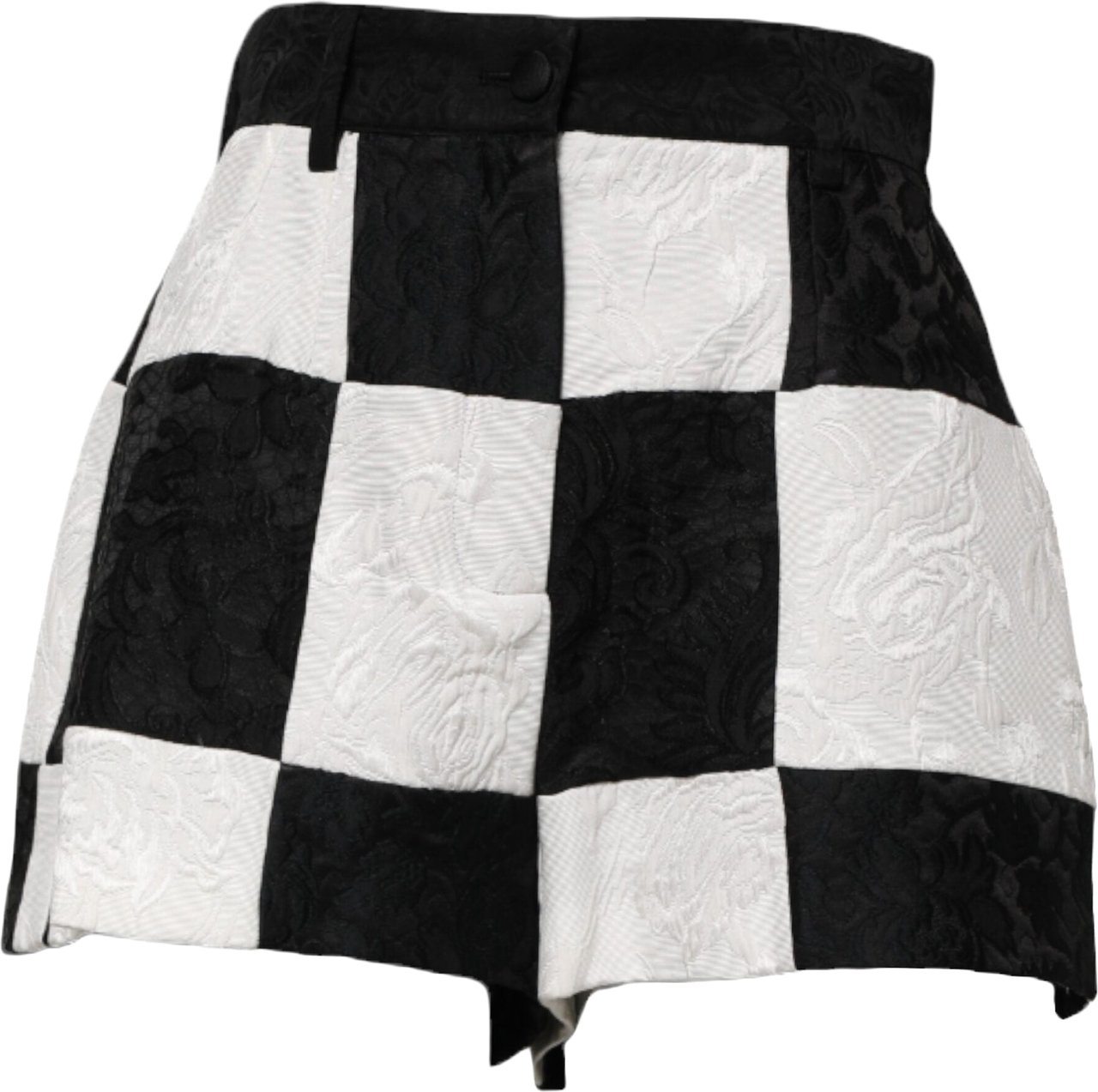 Dolce & Gabbana Black White Floral Brocade Hot Pants Shorts Zwart