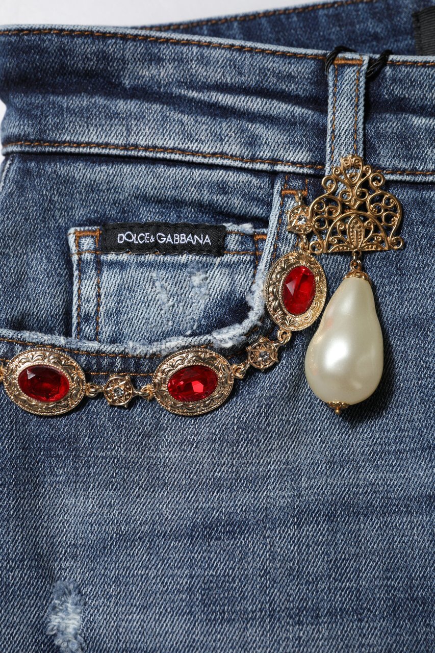 Dolce & Gabbana Blue Rhinestone Embellished Denim Jeans Blauw