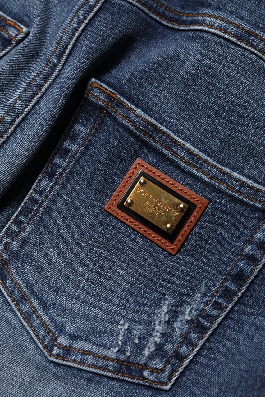 Dolce & Gabbana Blue Rhinestone Embellished Denim Jeans Blauw