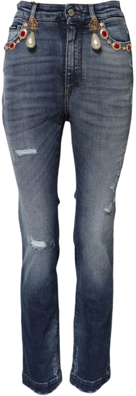 Dolce & Gabbana Blue Rhinestone Embellished Denim Jeans Blauw