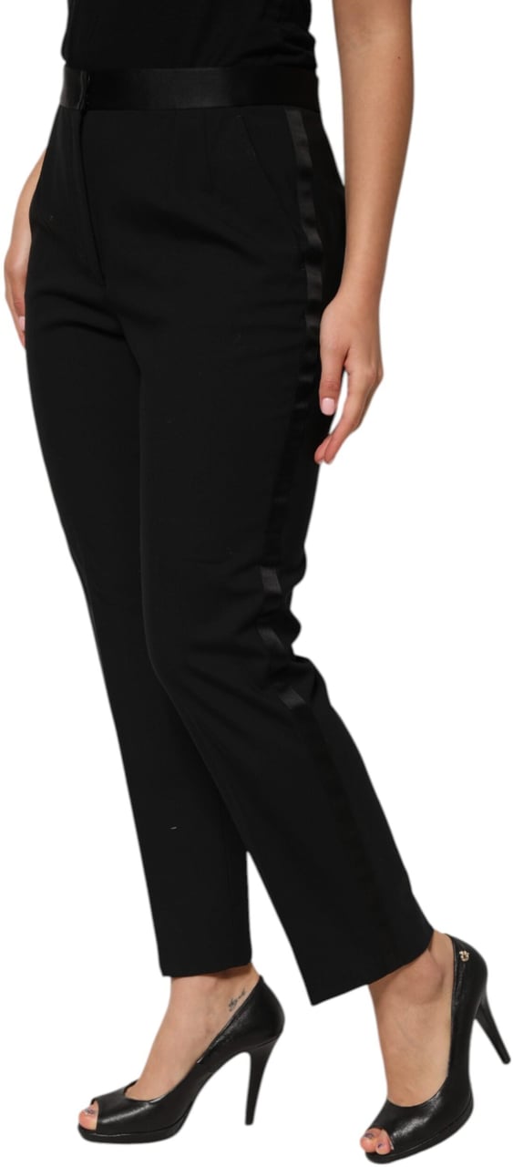 Dolce & Gabbana Black Wool HighWaist Tapered Trouser Pants Zwart