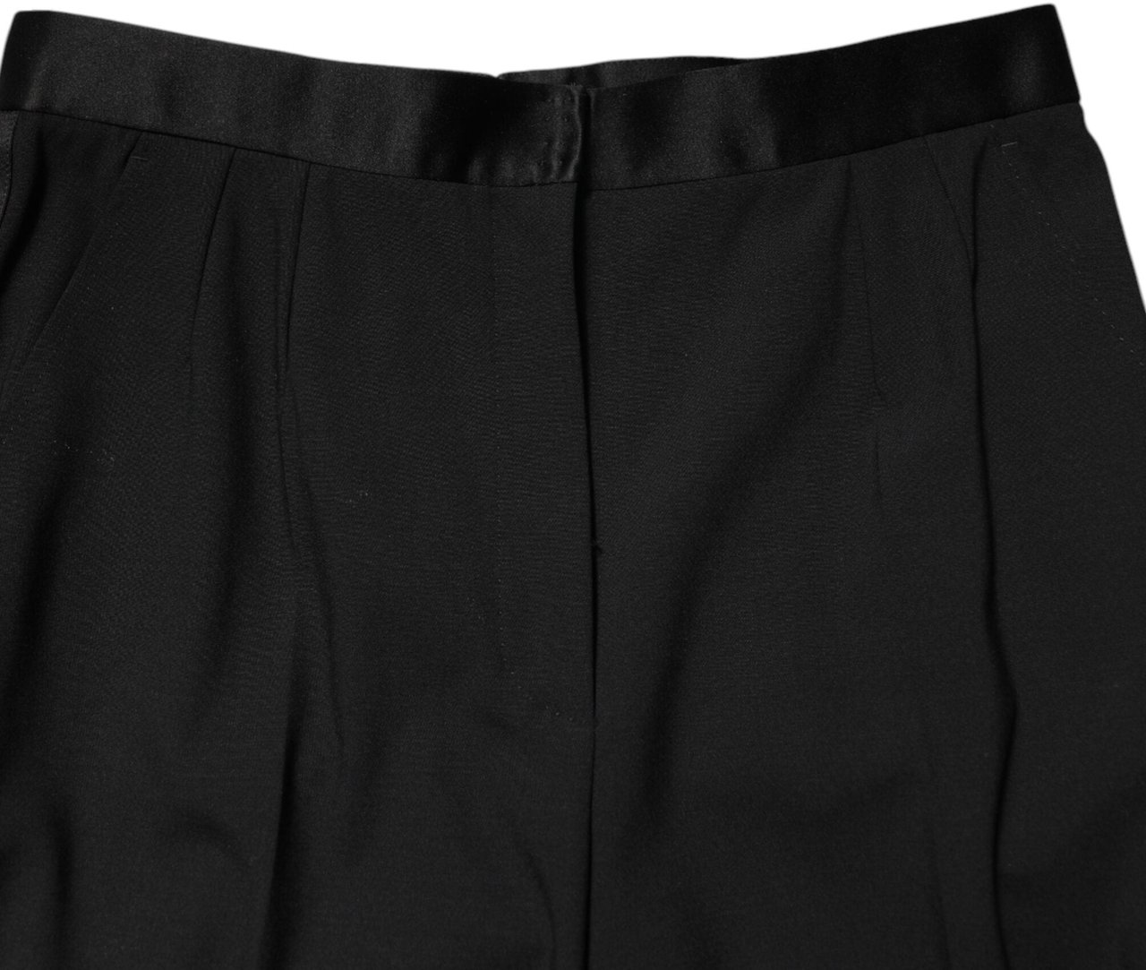 Dolce & Gabbana Black Wool HighWaist Tapered Trouser Pants Zwart