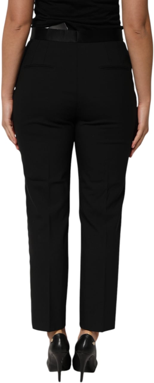 Dolce & Gabbana Black Wool HighWaist Tapered Trouser Pants Zwart