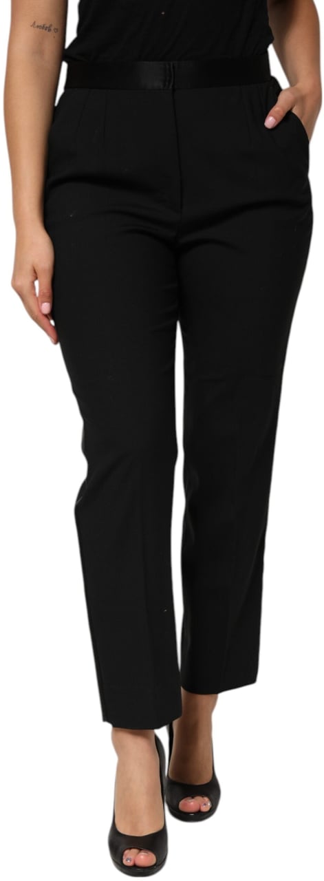 Dolce & Gabbana Black Wool HighWaist Tapered Trouser Pants Zwart