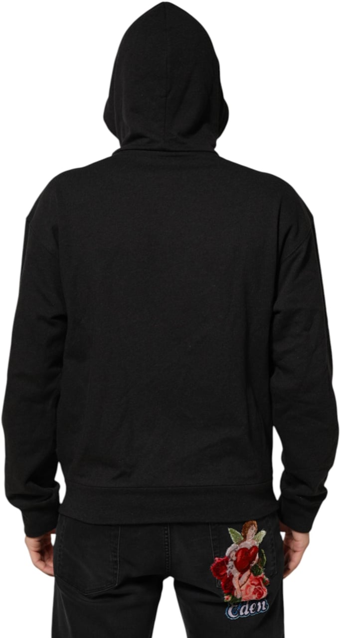 Dolce & Gabbana Black Logo FullZip Hooded Sweatshirt Sweater Zwart