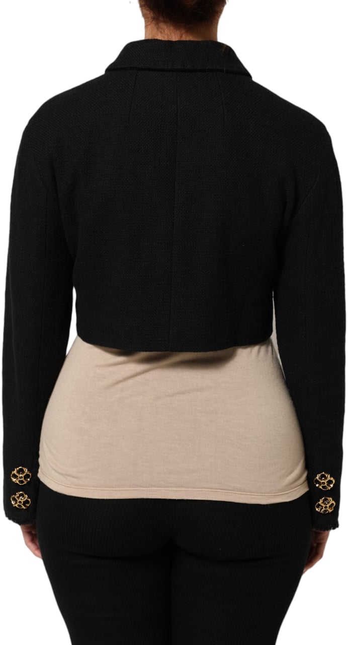 Dolce & Gabbana Black Cotton Full Zip Cropped Coat Jacket Zwart