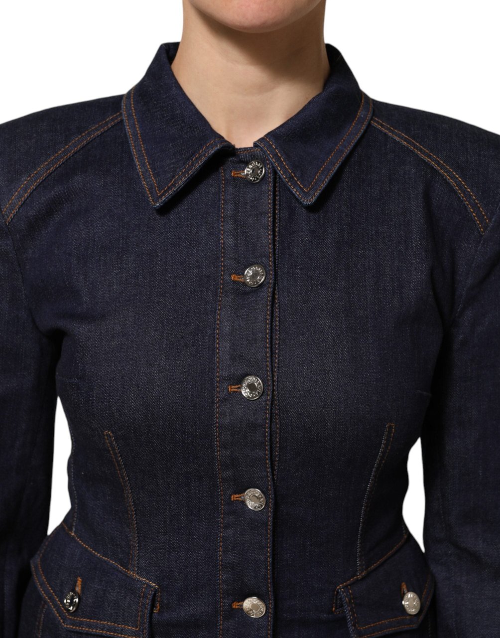 Dolce & Gabbana Dark Blue Cotton Collared Denim Coat Jacket Blauw