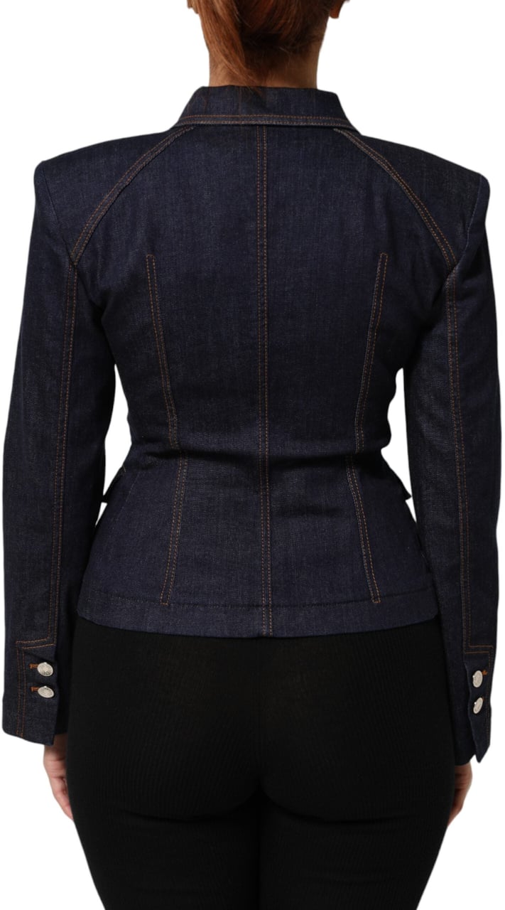 Dolce & Gabbana Dark Blue Cotton Collared Denim Coat Jacket Blauw