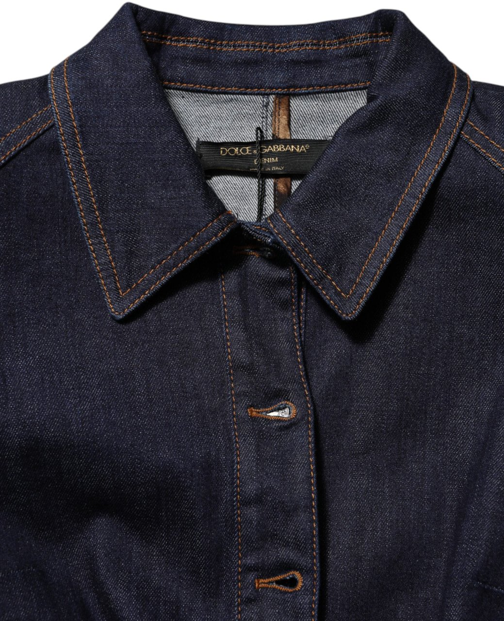 Dolce & Gabbana Dark Blue Cotton Collared Denim Coat Jacket Blauw