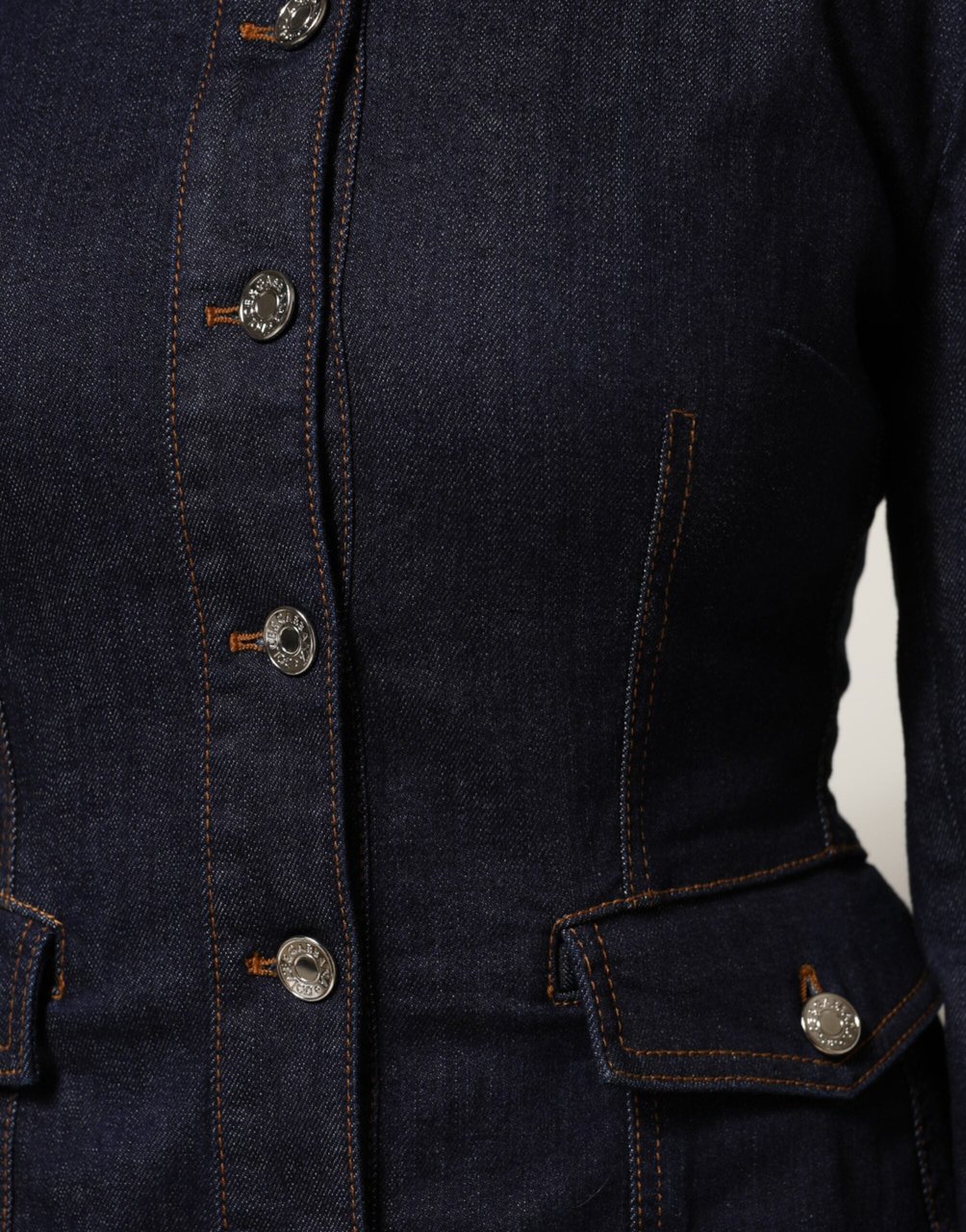 Dolce & Gabbana Dark Blue Cotton Collared Denim Coat Jacket Blauw