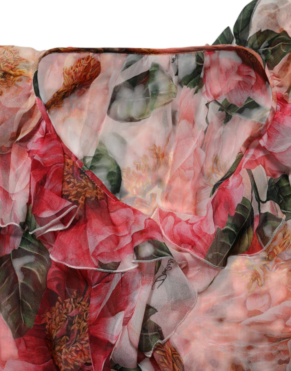 Dolce & Gabbana Pink Camellias Printed Silk V-neck Blouse Top Roze