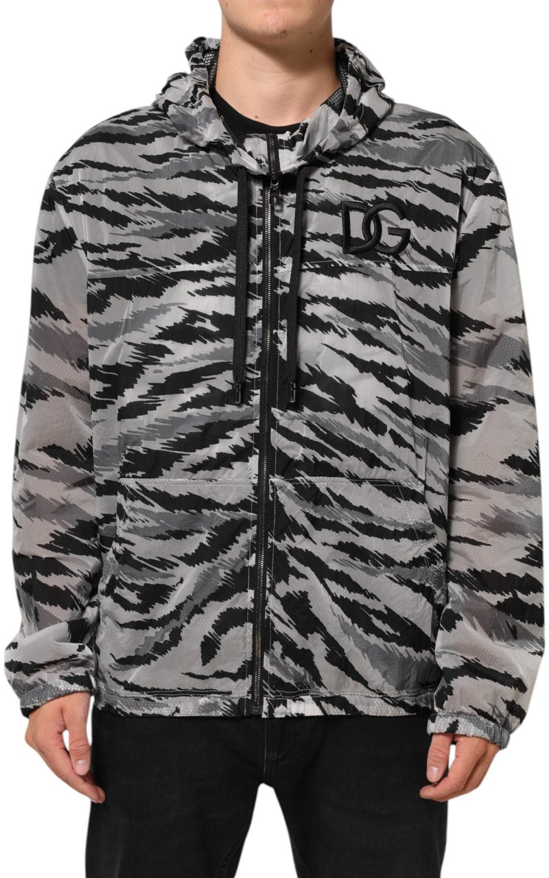 Dolce & Gabbana Gray Camouflage Hooded Sweatshirt Jacket Grijs