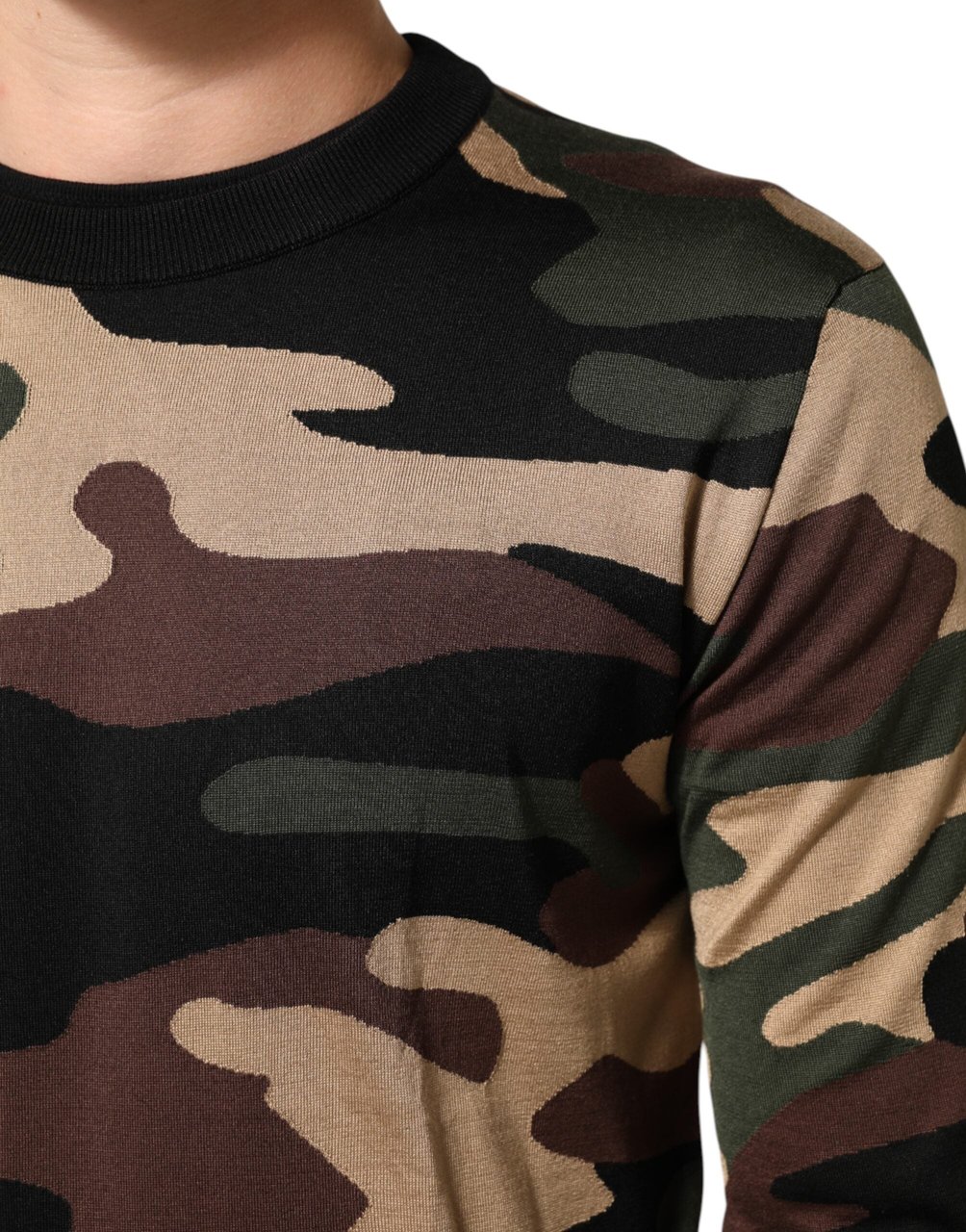Dolce & Gabbana Multicolor Camouflage Crew Neck Men Pullover Sweater Divers