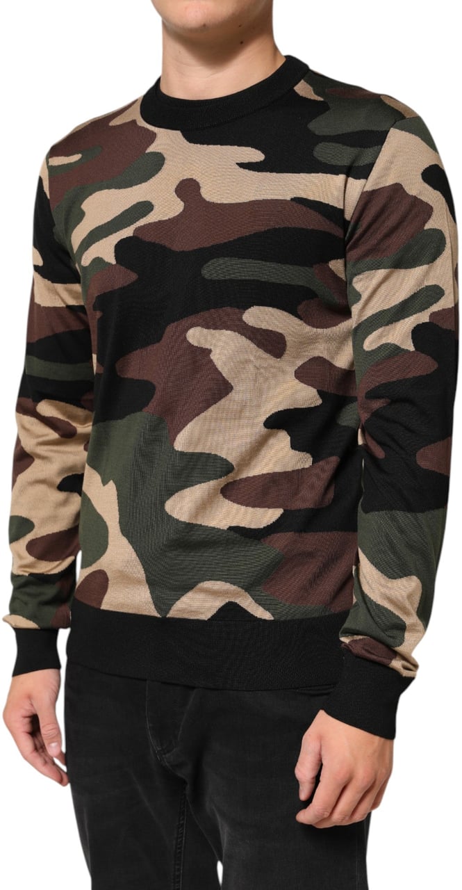 Dolce & Gabbana Multicolor Camouflage Crew Neck Men Pullover Sweater Divers
