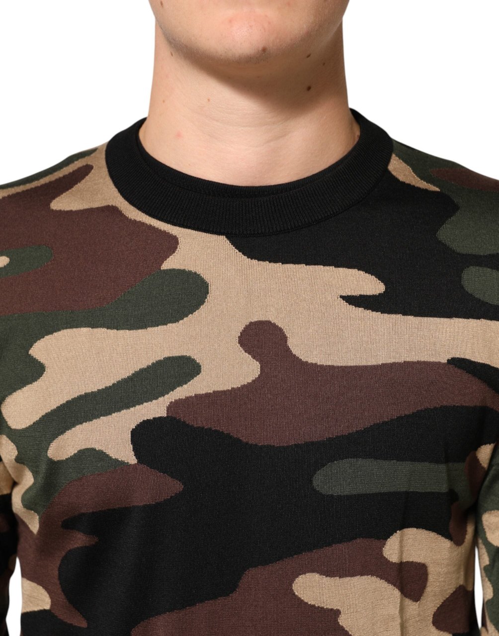 Dolce & Gabbana Multicolor Camouflage Crew Neck Men Pullover Sweater Divers