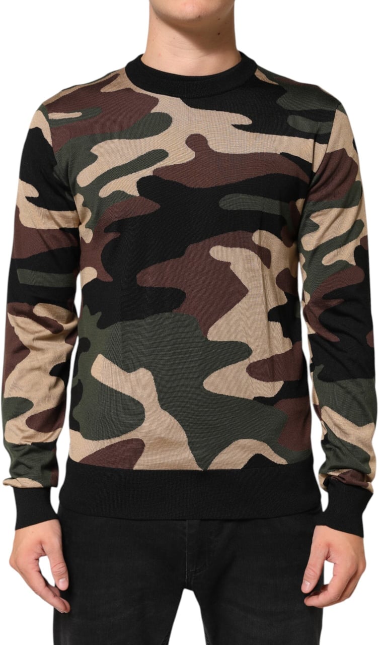 Dolce & Gabbana Multicolor Camouflage Crew Neck Men Pullover Sweater Divers