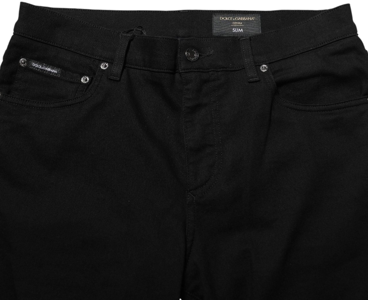 Dolce & Gabbana Black Cotton Stretch Slim Fit Men Denim Jeans Zwart