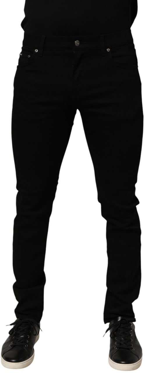 Dolce & Gabbana Black Cotton Stretch Slim Fit Men Denim Jeans Zwart