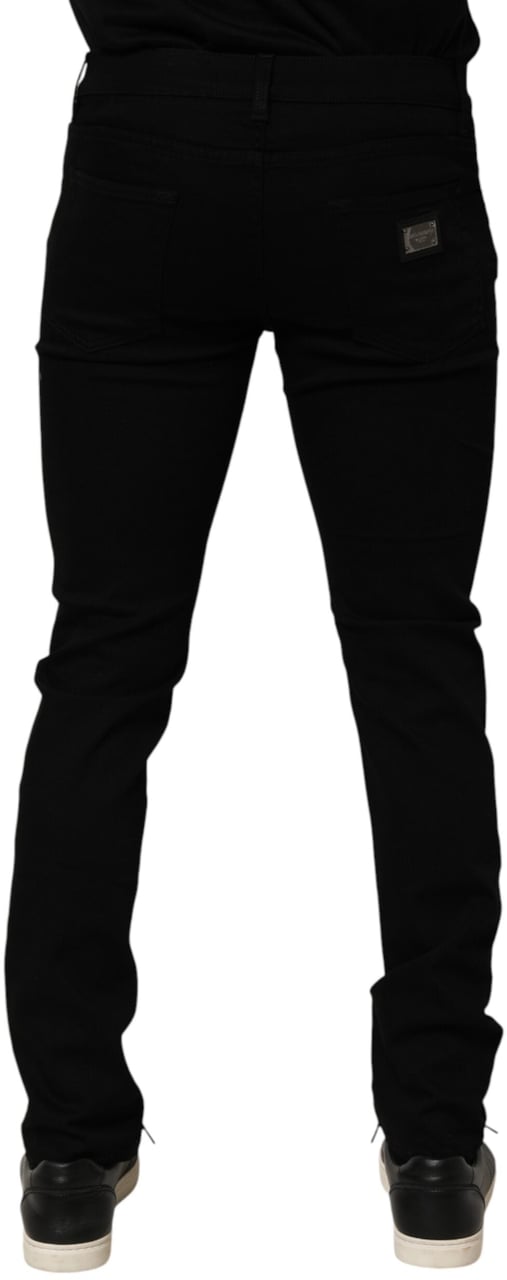 Dolce & Gabbana Black Cotton Stretch Slim Fit Men Denim Jeans Zwart