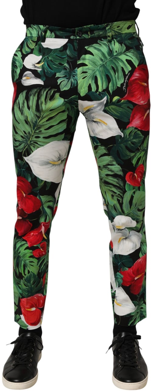 Dolce & Gabbana Multicolor Floral Print Cotton Tapered Pants Divers