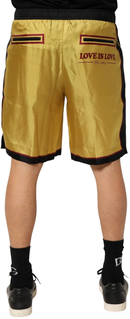 Dolce & Gabbana Yellow Floral Print Silk Men Bermuda Shorts Geel