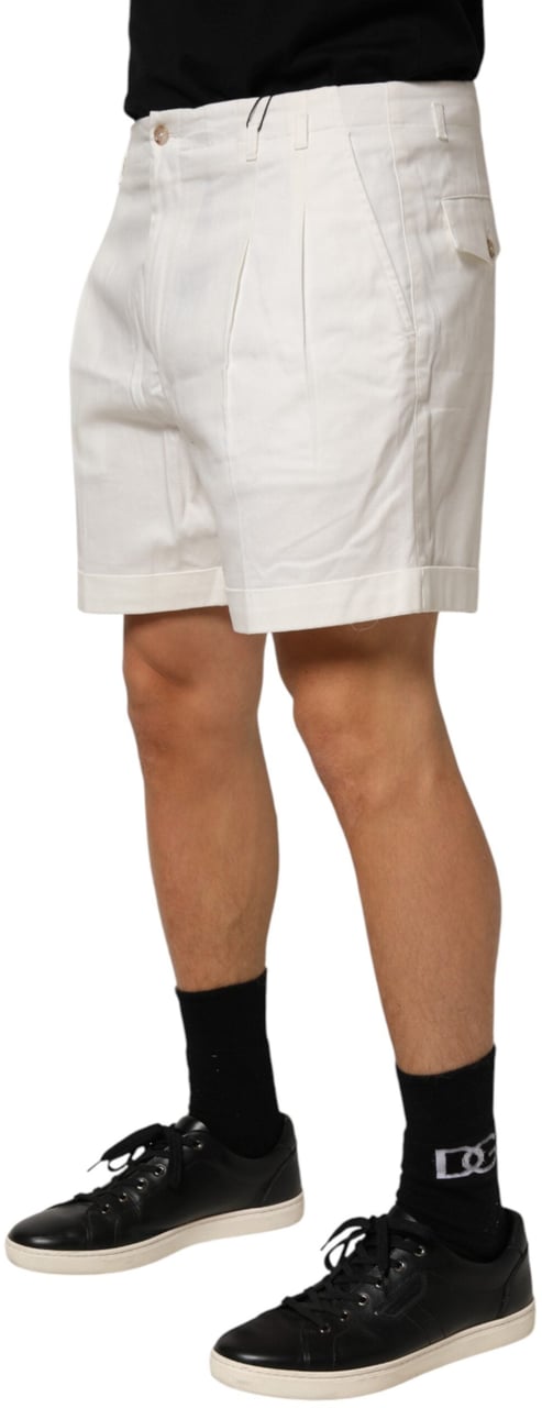 Dolce & Gabbana White Cotton Mid Waist Men Bermuda Shorts Wit