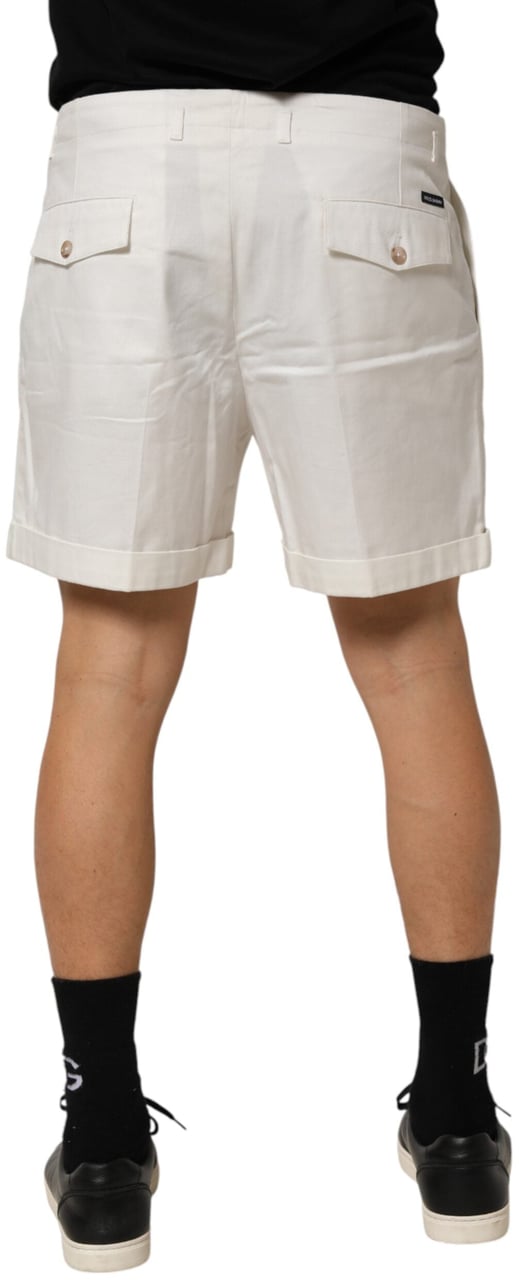 Dolce & Gabbana White Cotton Mid Waist Men Bermuda Shorts Wit