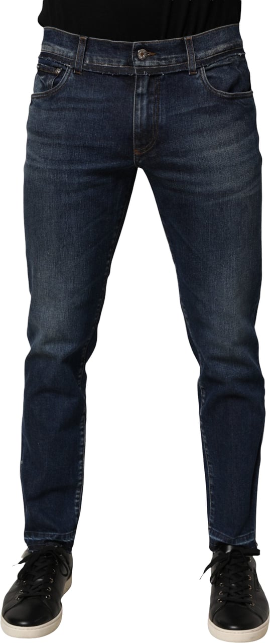 Dolce & Gabbana Blue Cotton Stretch Skinny Men Denim Jeans Blauw