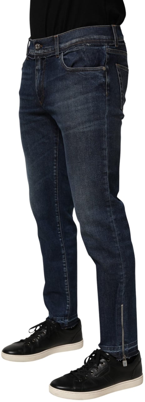 Dolce & Gabbana Blue Cotton Stretch Skinny Men Denim Jeans Blauw