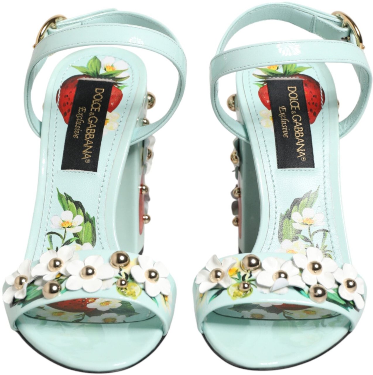 Dolce & Gabbana Mint Green Floral Studs Heels Sandals Shoes Groen