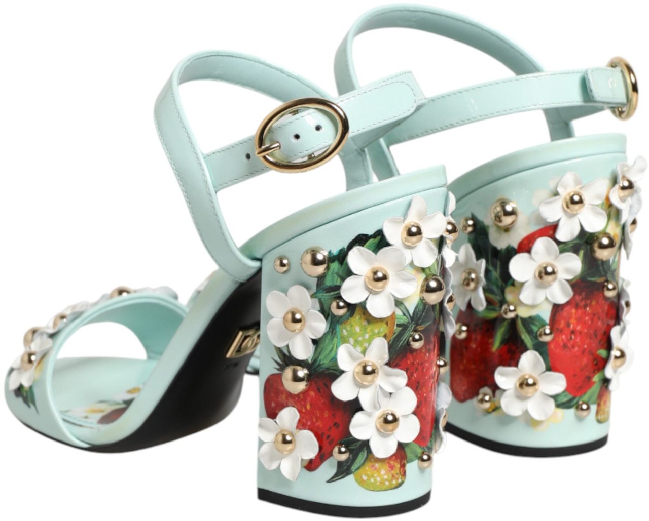 Dolce & Gabbana Mint Green Floral Studs Heels Sandals Shoes Groen