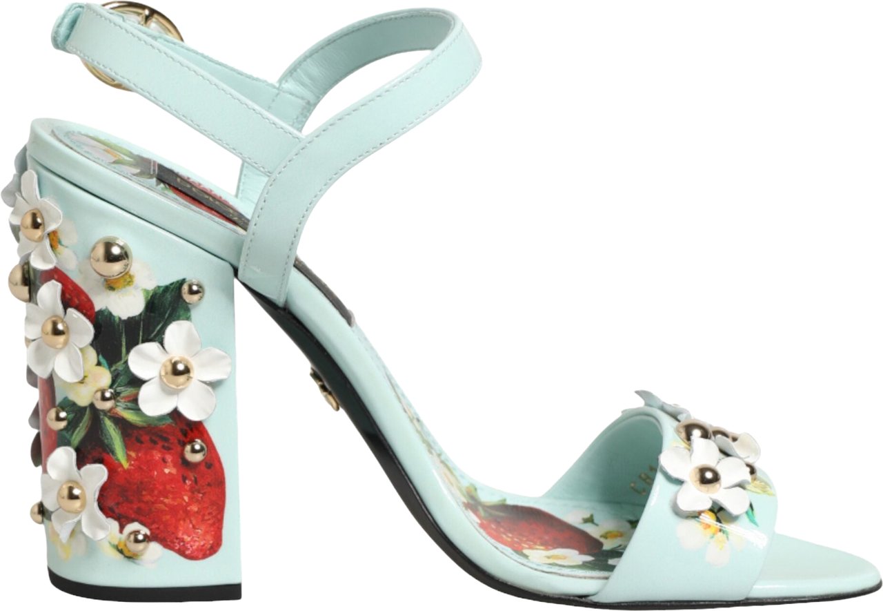Dolce & Gabbana Mint Green Floral Studs Heels Sandals Shoes Groen