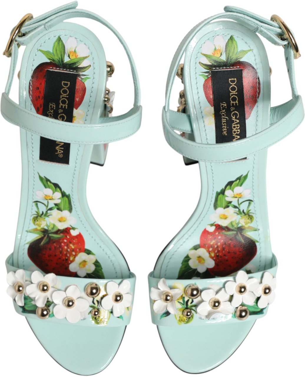 Dolce & Gabbana Mint Green Floral Studs Heels Sandals Shoes Groen