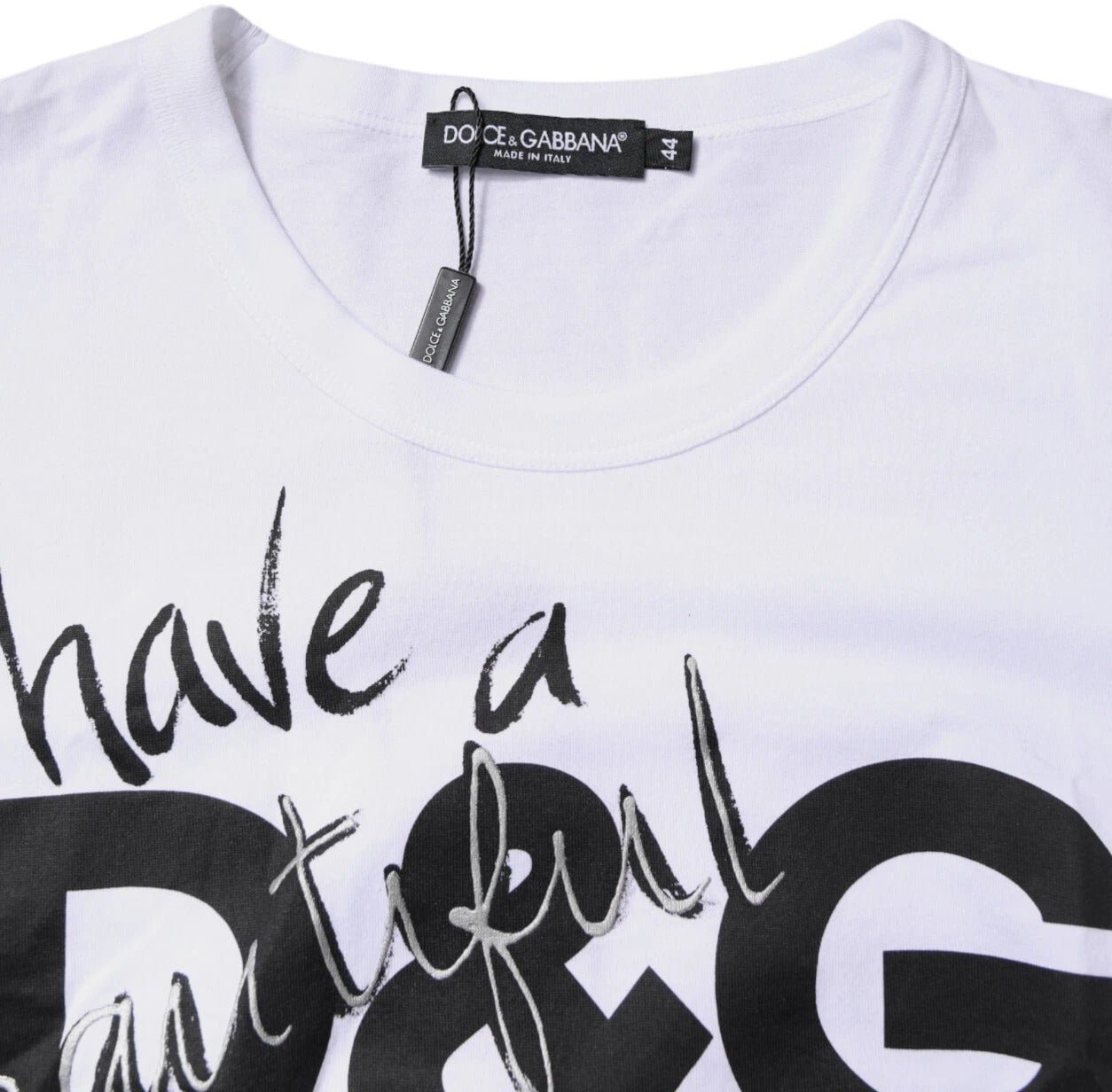 Dolce & Gabbana White Graphic Print Cotton Crew Neck T-shirt Wit
