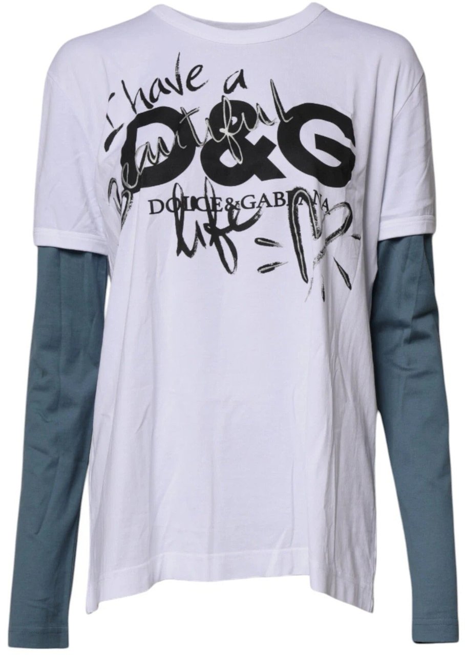 Dolce & Gabbana White Graphic Print Cotton Crew Neck T-shirt Wit