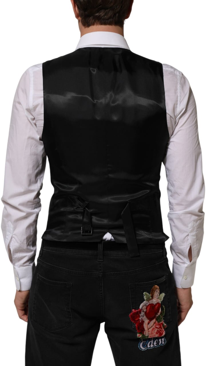 Dolce & Gabbana Black Wool Men Dress Formal Waistcoat Vest Zwart