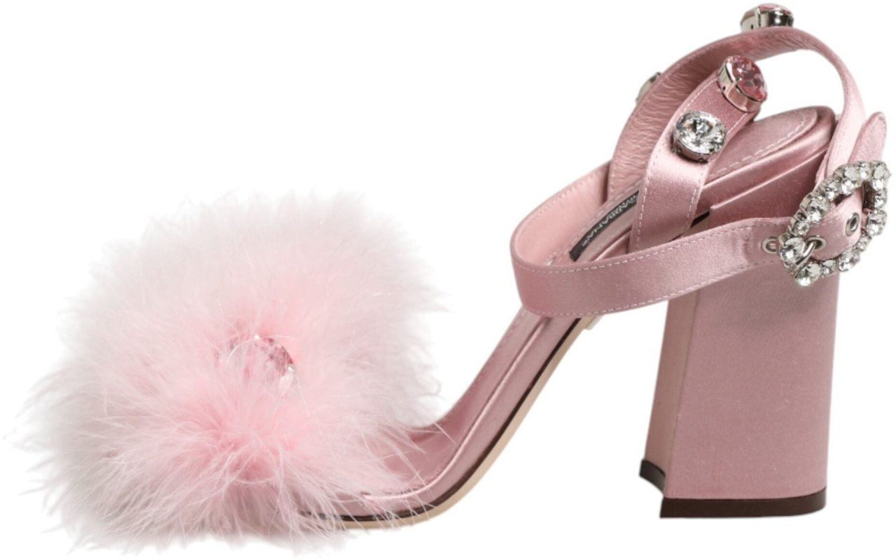 Dolce & Gabbana Pink Sequined Ankle Strap Sandals Shoes Roze